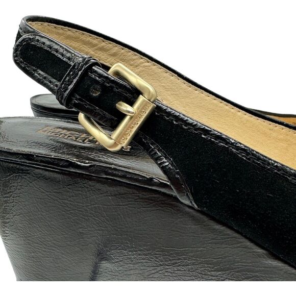 Michael Kors Platform Sandals Womens 10 Black Leather Open Toe Chic Elevated EUC - Picture 3 of 16